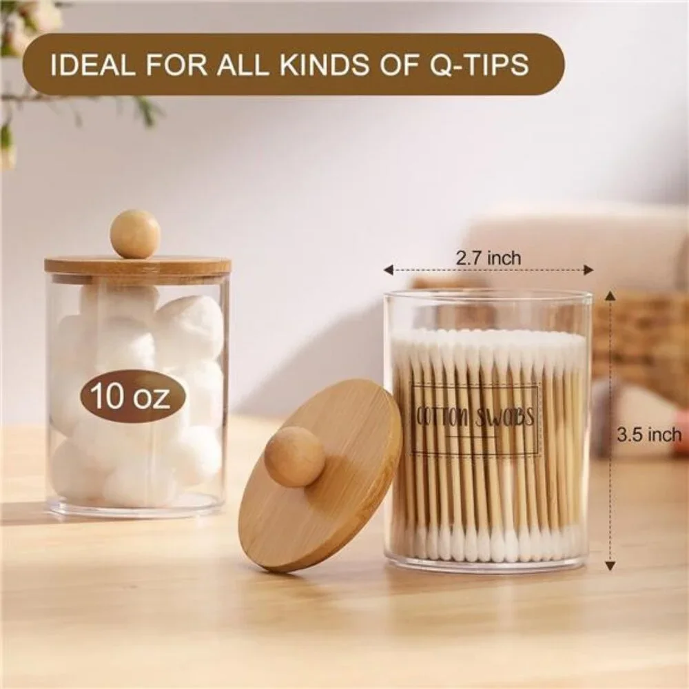 6-Pack Bamboo Qtip Holders - Bathroom Storage for Cotton Balls, Swabs, Pads